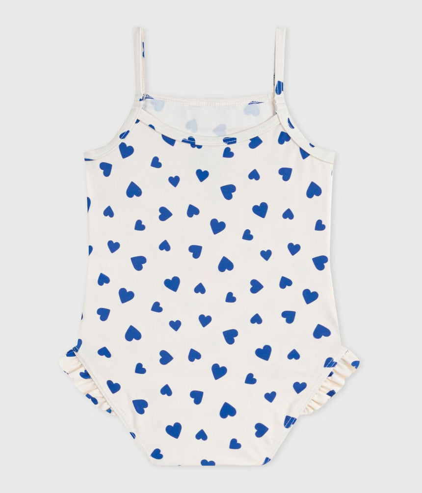 BABIES' ONE-PIECE HEART PRINT RUFFLED SWIMSUIT