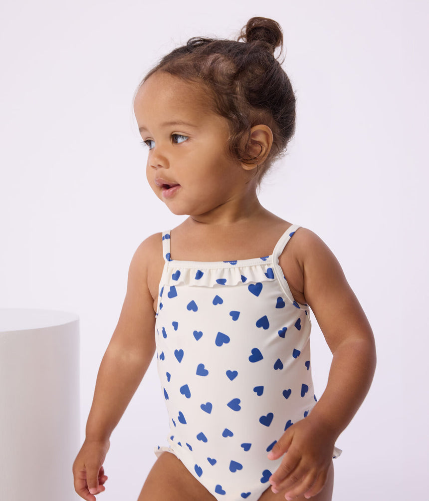 BABIES' ONE-PIECE HEART PRINT RUFFLED SWIMSUIT