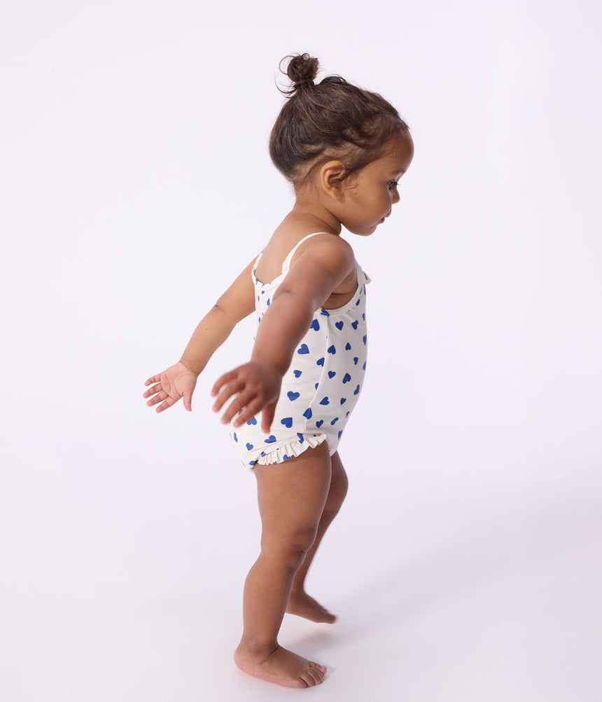 BABIES' ONE-PIECE HEART PRINT RUFFLED SWIMSUIT
