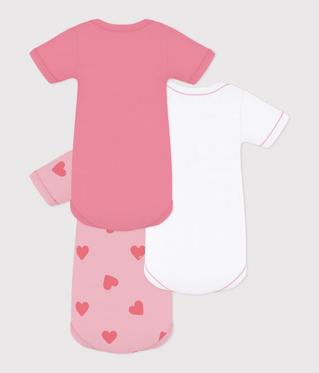 PACK OF BABIES’ SHORT‑SLEEVED HEART PRINT COTTON BODIES