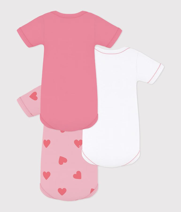 PACK OF BABIES’ SHORT‑SLEEVED HEART PRINT COTTON BODIES