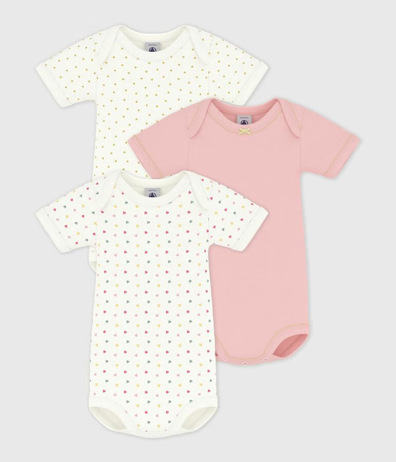PACK OF BABIES’ SHORT-SLEEVED MINI HEART‑PRINT COTTON BODIES