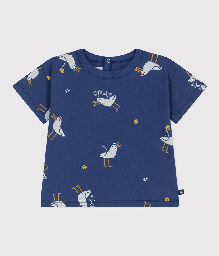 BABIES' SHORT-SLEEVED SEAGULL-PRINT COTTON T-SHIRT