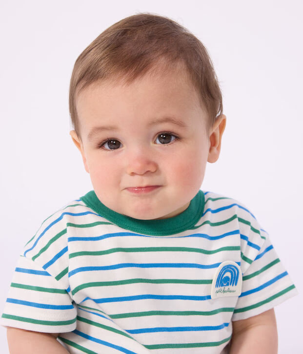 BABIES' SHORT-SLEEVED STRIPY COTTON T-SHIRT
