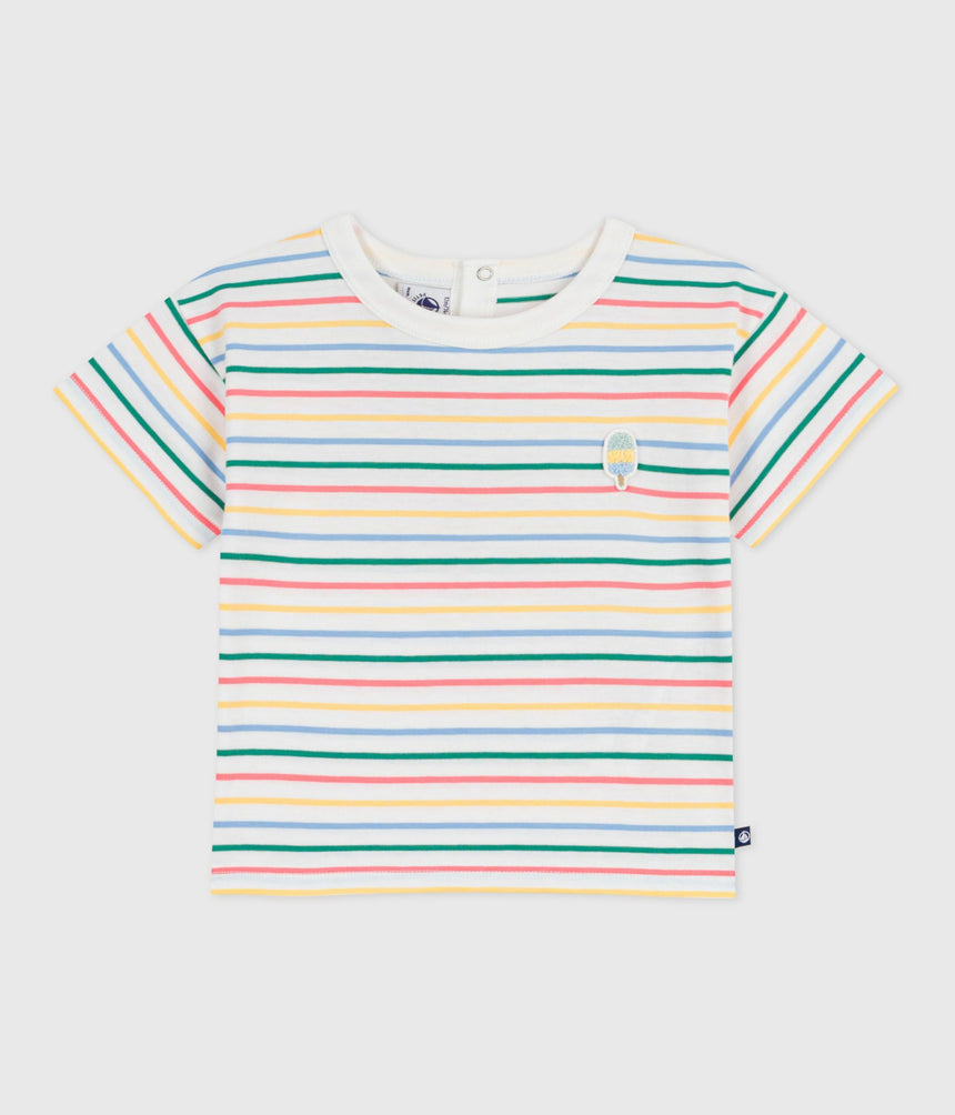 BABIES' SHORT-SLEEVED STRIPY COTTON T-SHIRT