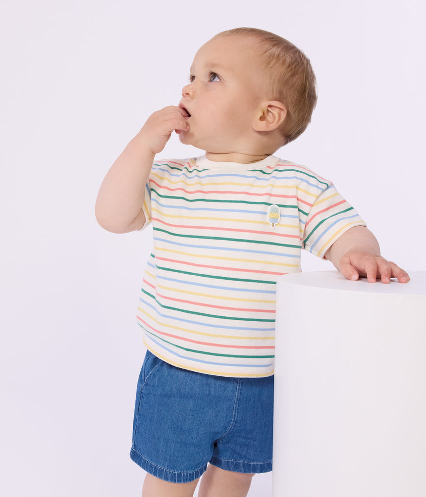 BABIES' SHORT-SLEEVED STRIPY COTTON T-SHIRT