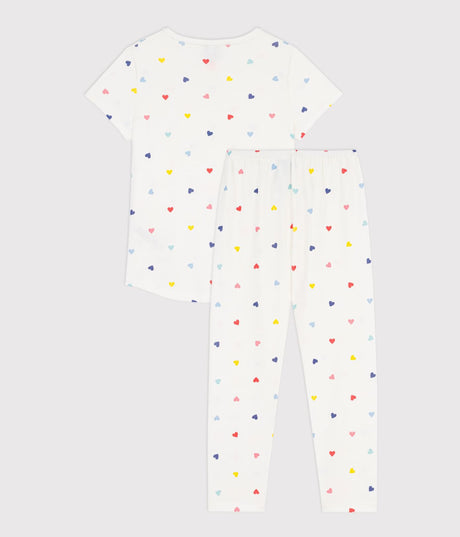 CHILDREN'S SHORT-SLEEVED LONG-LEG HEART PATTERNED COTTON PYJAMAS