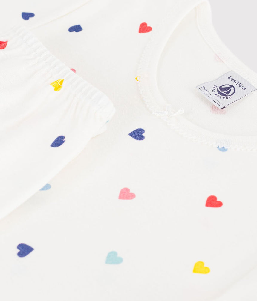 CHILDREN'S SHORT-SLEEVED LONG-LEG HEART PATTERNED COTTON PYJAMAS