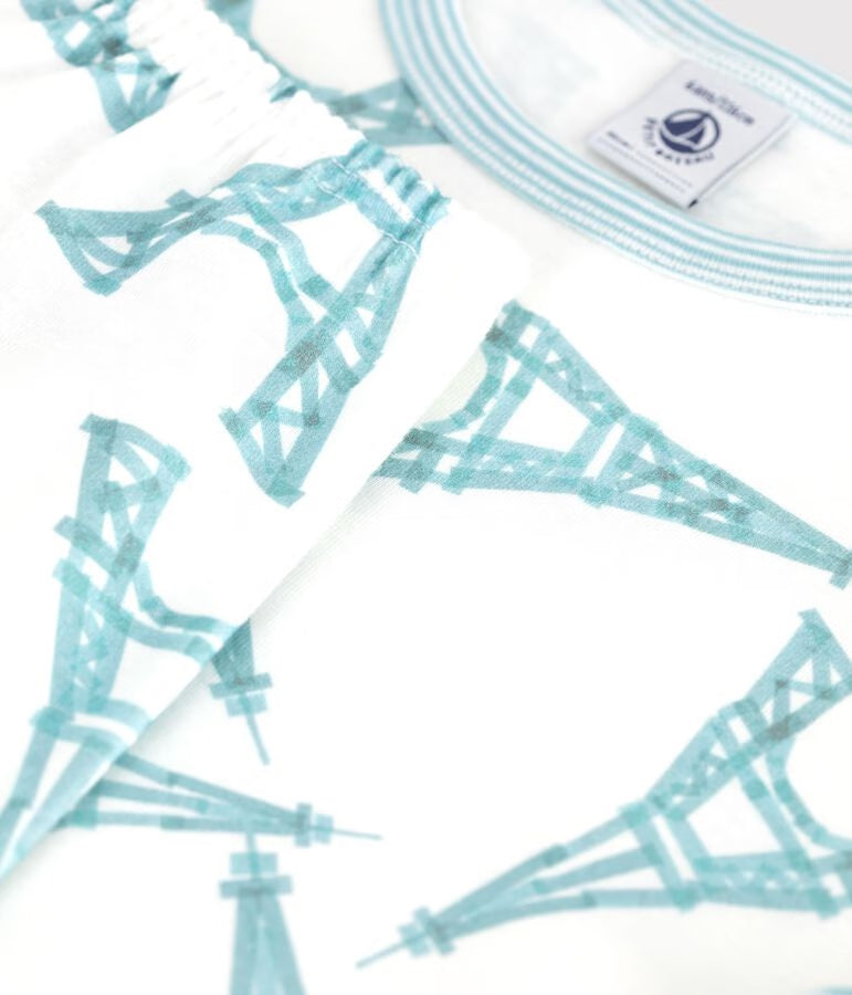 CHILDREN'S SHORT-SLEEVED LONG-LEG EIFFEL TOWER PATTERN COTTON PYJAMAS