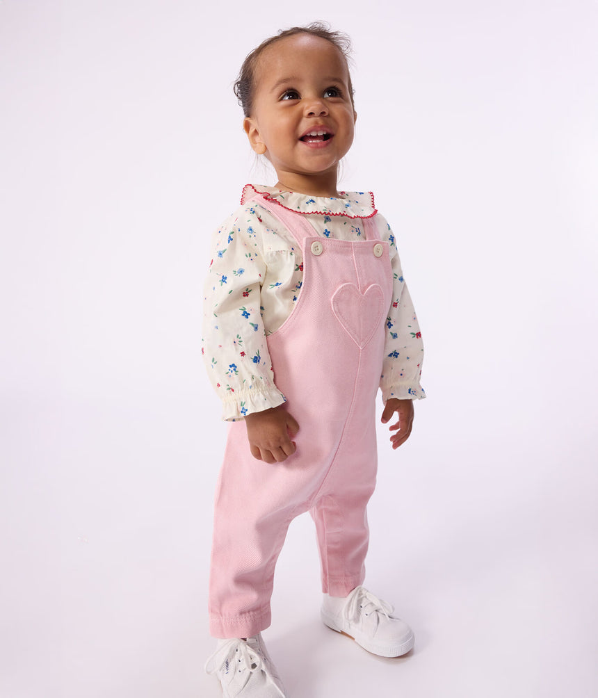 BABIES' LONG-LEG DUNGAREES IN PLAIN COTTON