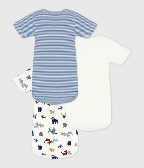 PACK OF BABIES' SHORT SLEEVED DOG PRINT COTTON BODIES