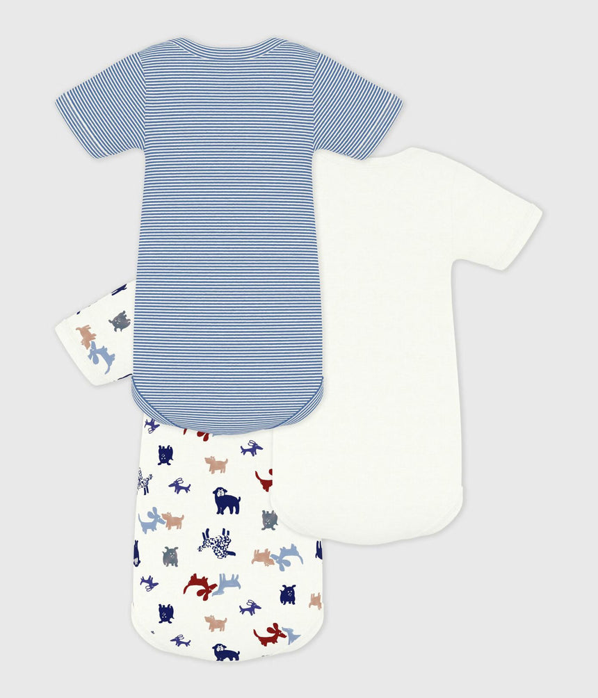 PACK OF BABIES' SHORT SLEEVED DOG PRINT COTTON BODIES