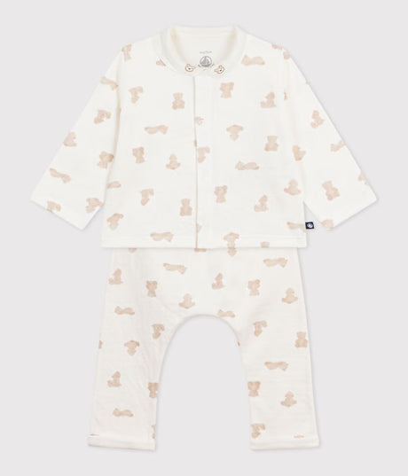 BABIES’ LONG TWO-PIECE TEDDY BEAR PRINT SET IN COTTON