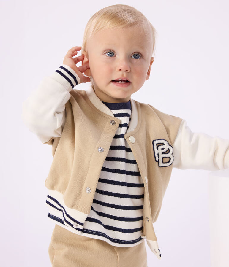 BABIES’ VARSITY-STYLE JACKET IN COLOURBLOCK COTTON WITH A BADGE