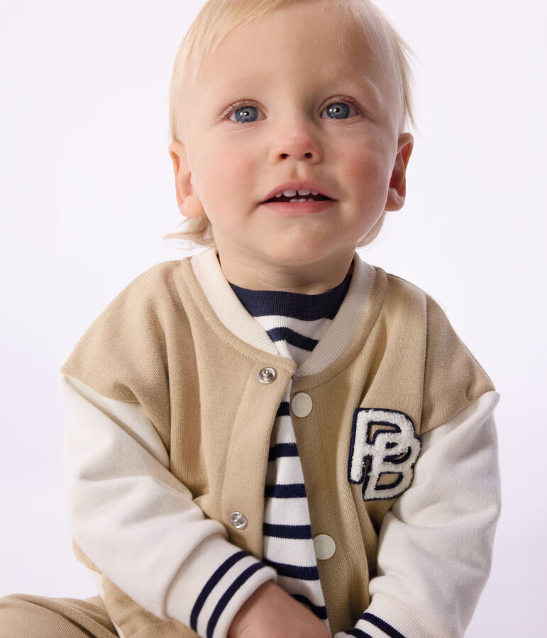 BABIES’ VARSITY-STYLE JACKET IN COLOURBLOCK COTTON WITH A BADGE
