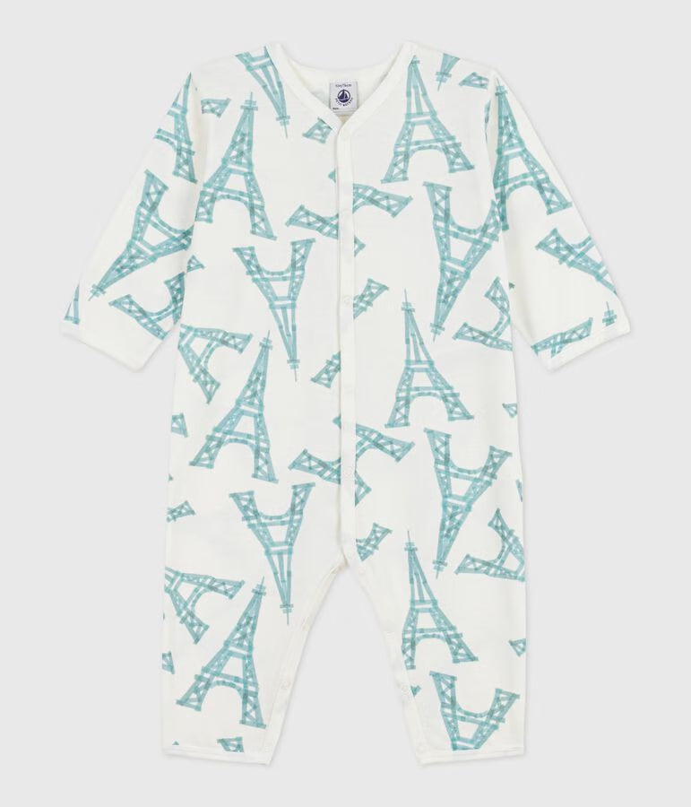 BABIES’ EIFFEL TOWER PRINT FOOTLESS COTTON PYJAMA SUIT