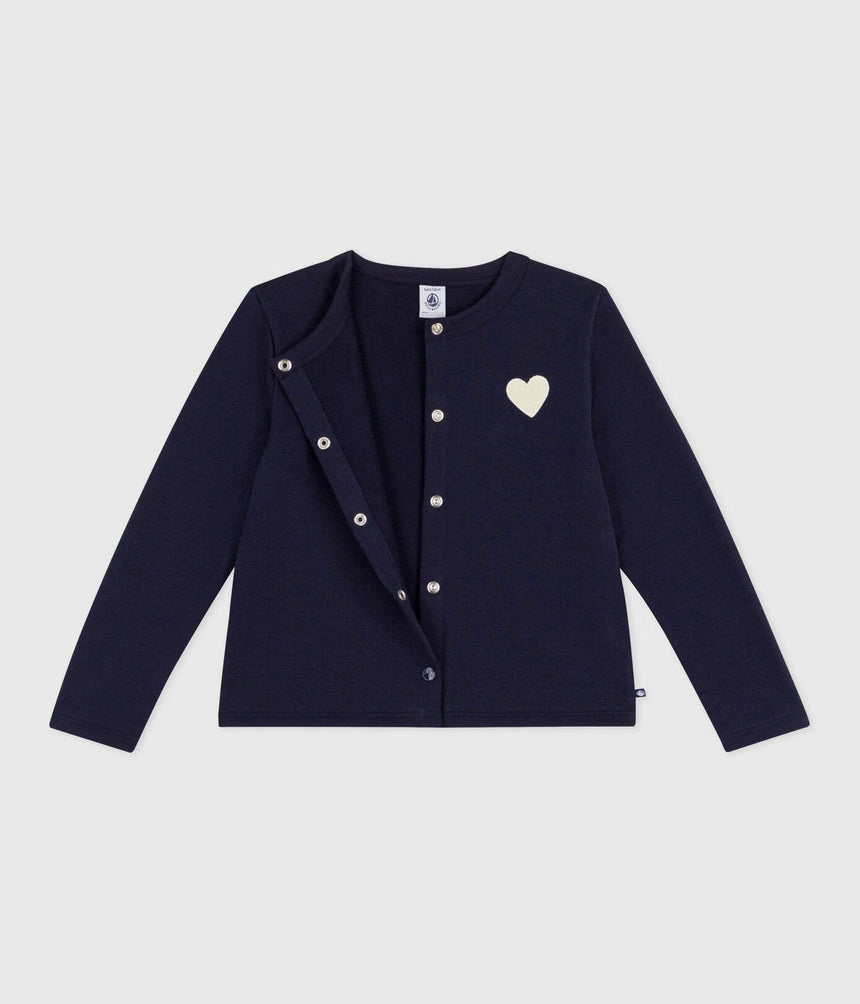 CHILDREN'S SOLID-COLOR COTTON CARDIGAN WITH A ROUND NECKLINE AND SNAP FASTENERS