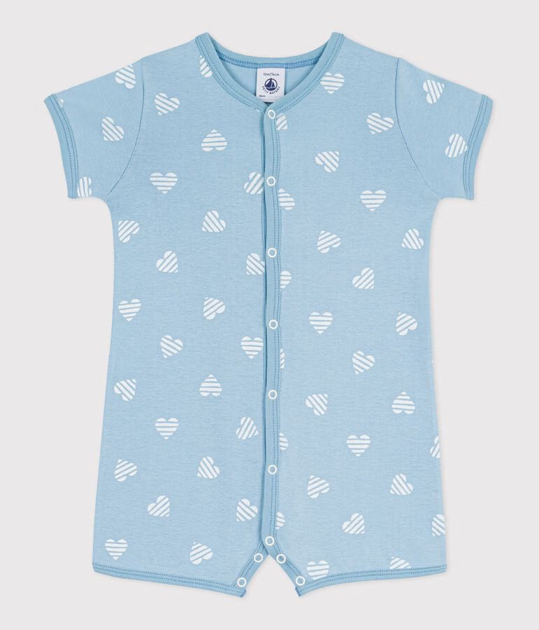 BABIES' SHORT HEART PRINT COTTON JUMPSUIT