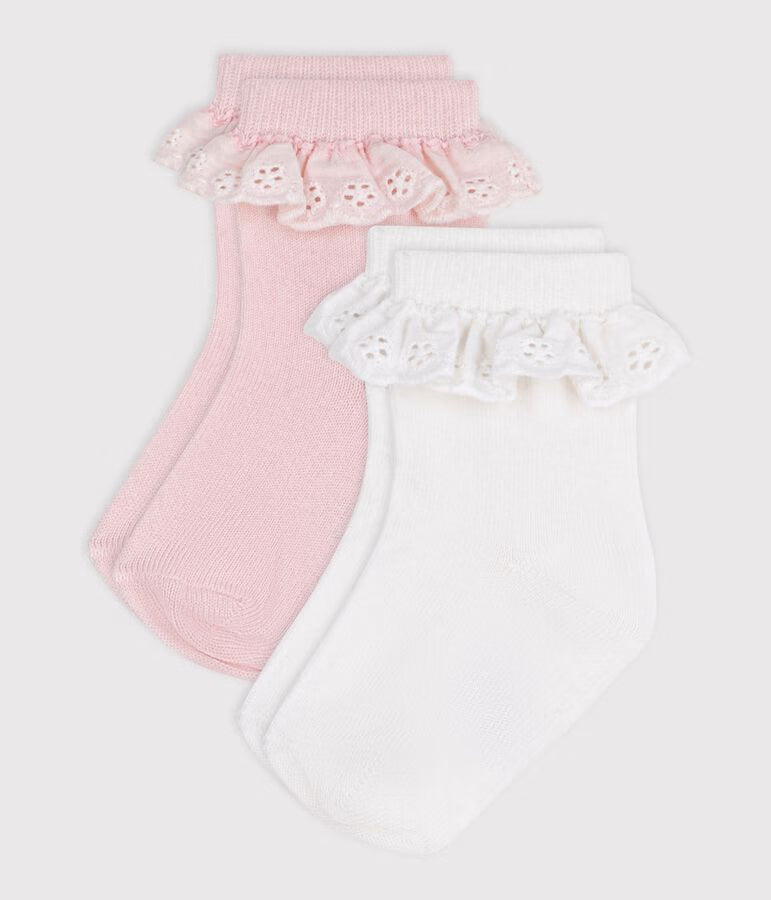 PACK OF 2 PAIRS OF BABIES' COTTON SOCKS WITH RUFFLES