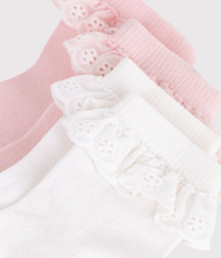 PACK OF 2 PAIRS OF BABIES' COTTON SOCKS WITH RUFFLES