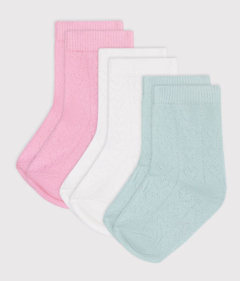 PACK OF 3 PAIRS OF BABIES' HEART-PATTERN OPENWORK COTTON SOCKS