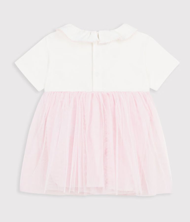 BABIES' SHORT-SLEEVED DRESS IN TWO MATERIALS