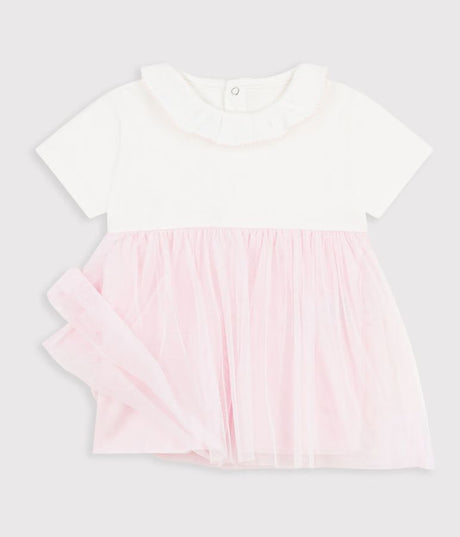 BABIES' SHORT-SLEEVED DRESS IN TWO MATERIALS
