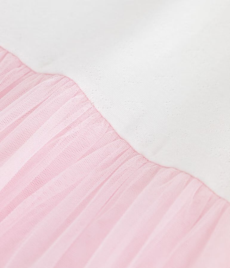 CHILDREN'S SHORT-SLEEVED COTTON AND TULLE HEART-PATTERNED DRESS