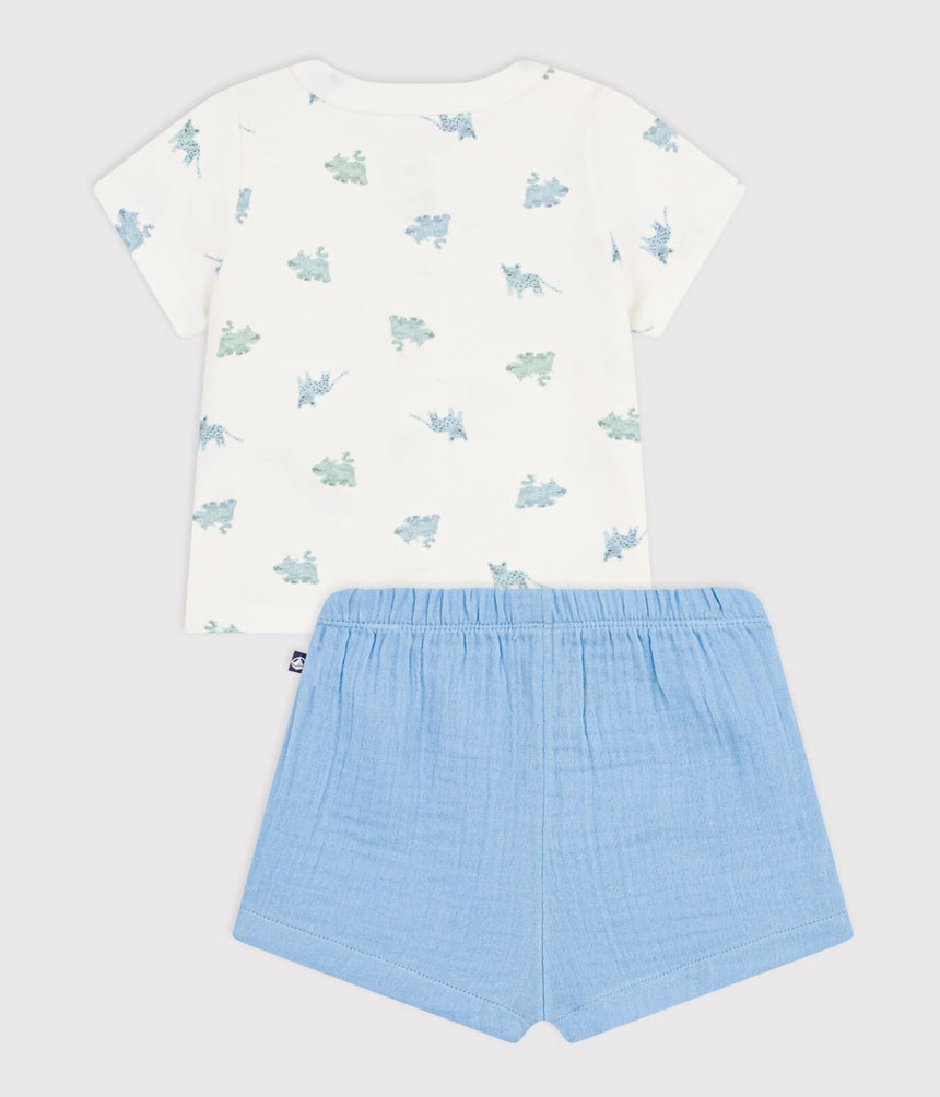 BABIES' SHORT 2-PIECE OUTFIT IN ANIMAL PRINT COTTON