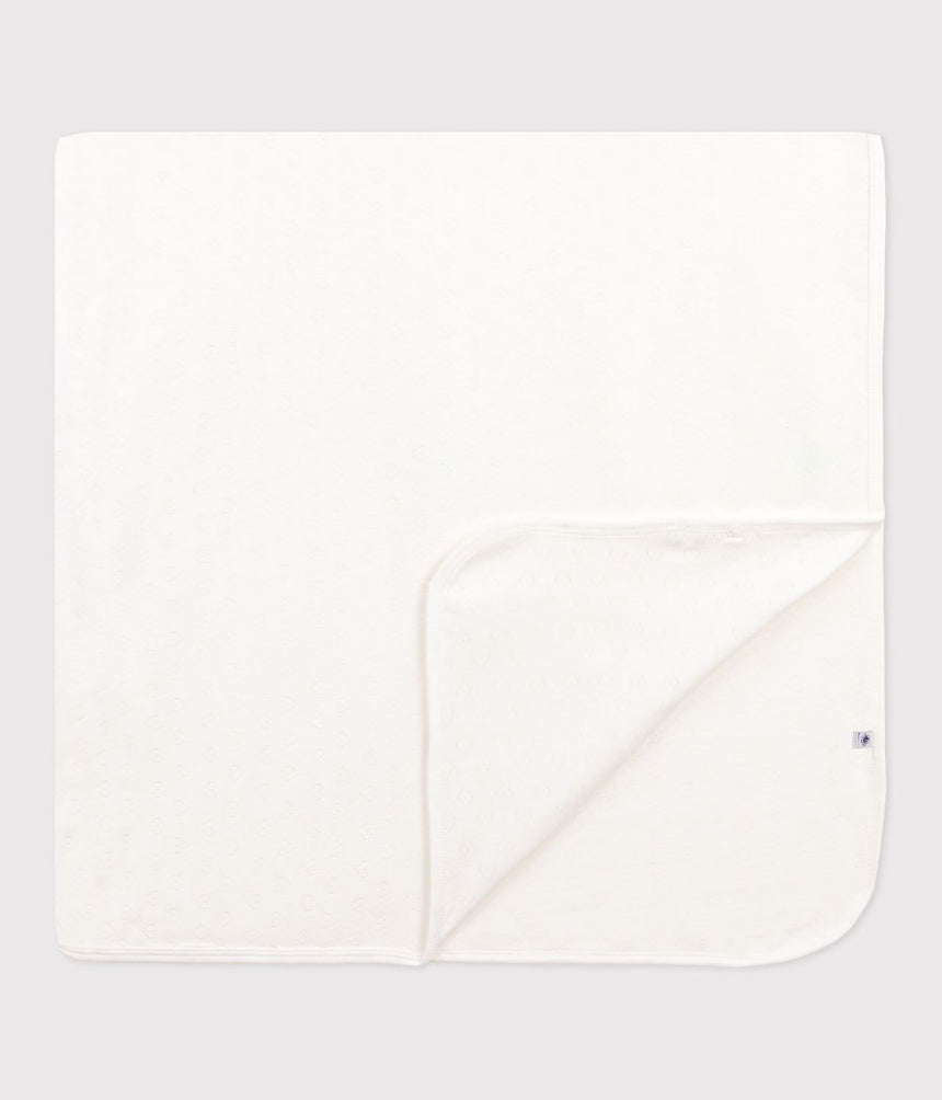 LIGHTWEIGHT BABY BLANKET IN OPENWORK COTTON, PLAIN, HEART