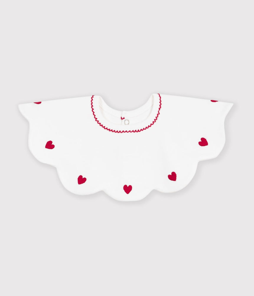 BABIES' COTTON BIB WITH EMBROIDERED HEARTS