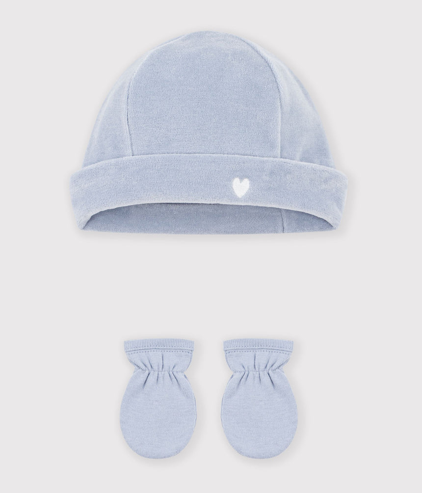 BABIES' PLAIN BEANIE AND MITTENS SET