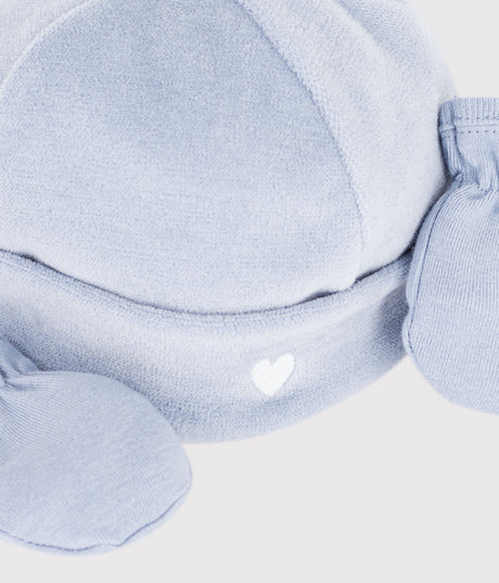 BABIES' PLAIN BEANIE AND MITTENS SET