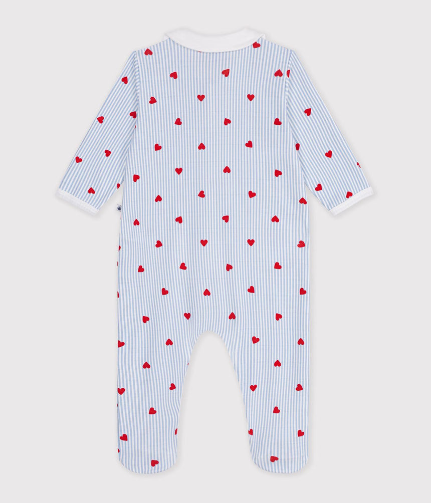 BABIES' HEART-PRINT COTTON PYJAMA SUIT WITH A COLLAR
