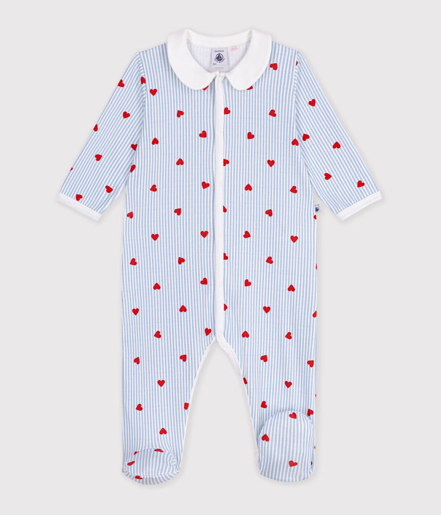 BABIES' HEART-PRINT COTTON PYJAMA SUIT WITH A COLLAR