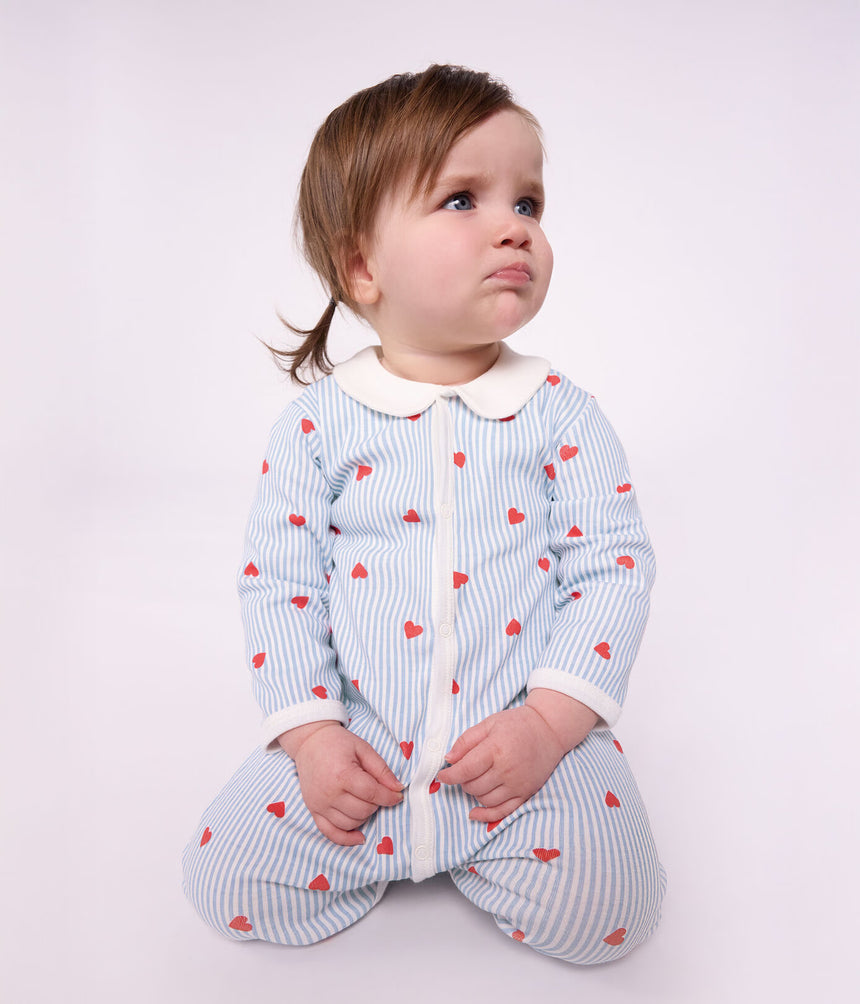 BABIES' HEART-PRINT COTTON PYJAMA SUIT WITH A COLLAR