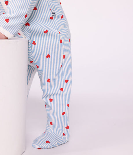BABIES' HEART-PRINT COTTON PYJAMA SUIT WITH A COLLAR