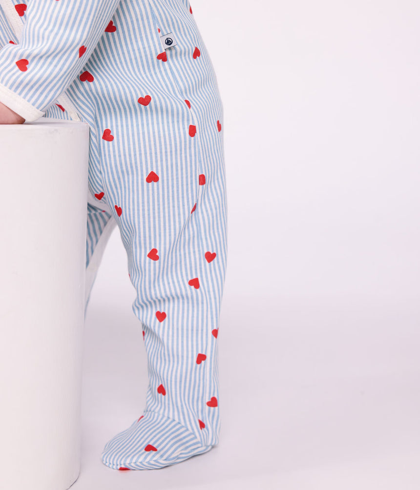 BABIES' HEART-PRINT COTTON PYJAMA SUIT WITH A COLLAR