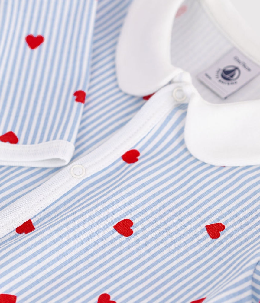 BABIES' HEART-PRINT COTTON PYJAMA SUIT WITH A COLLAR