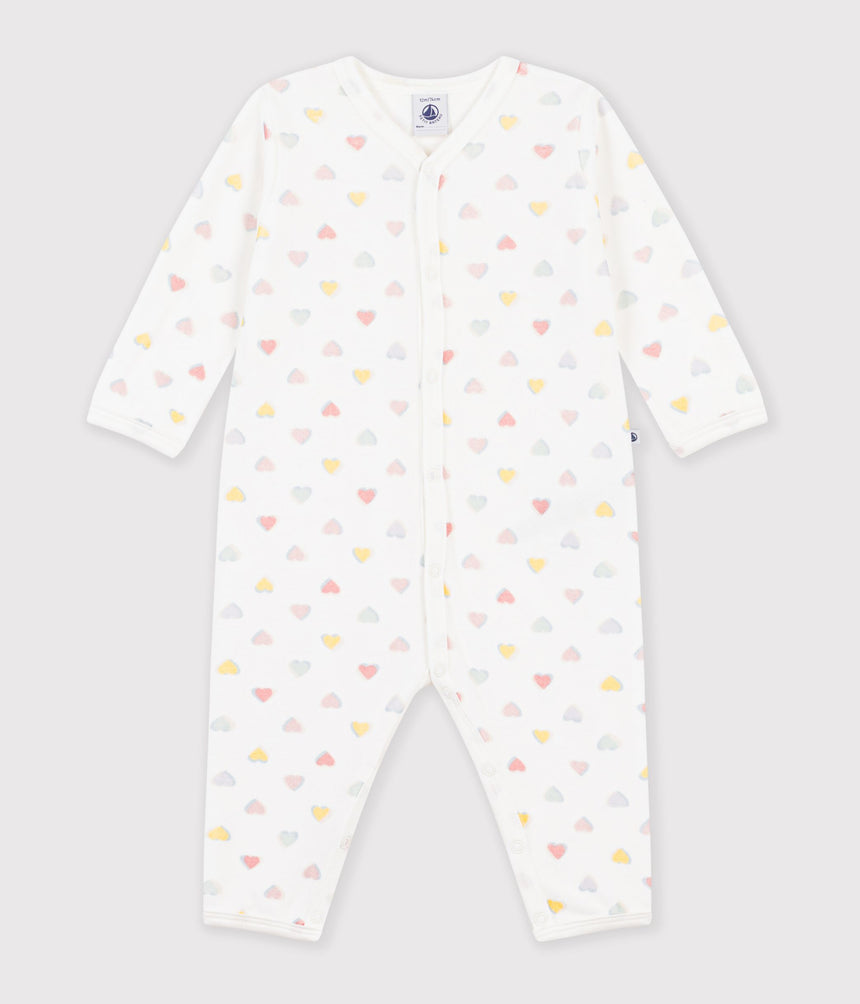 BABIES' FOOTLESS HEART-PRINT VELOUR PYJAMA SUIT