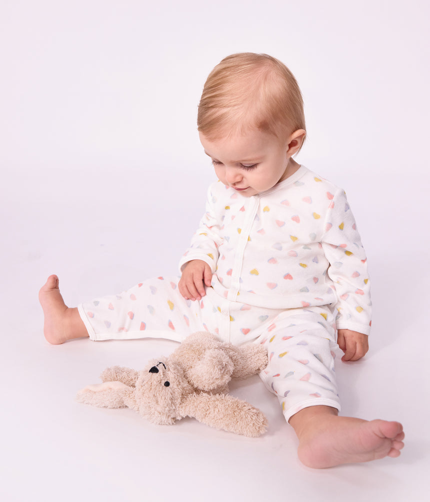 BABIES' FOOTLESS HEART-PRINT VELOUR PYJAMA SUIT