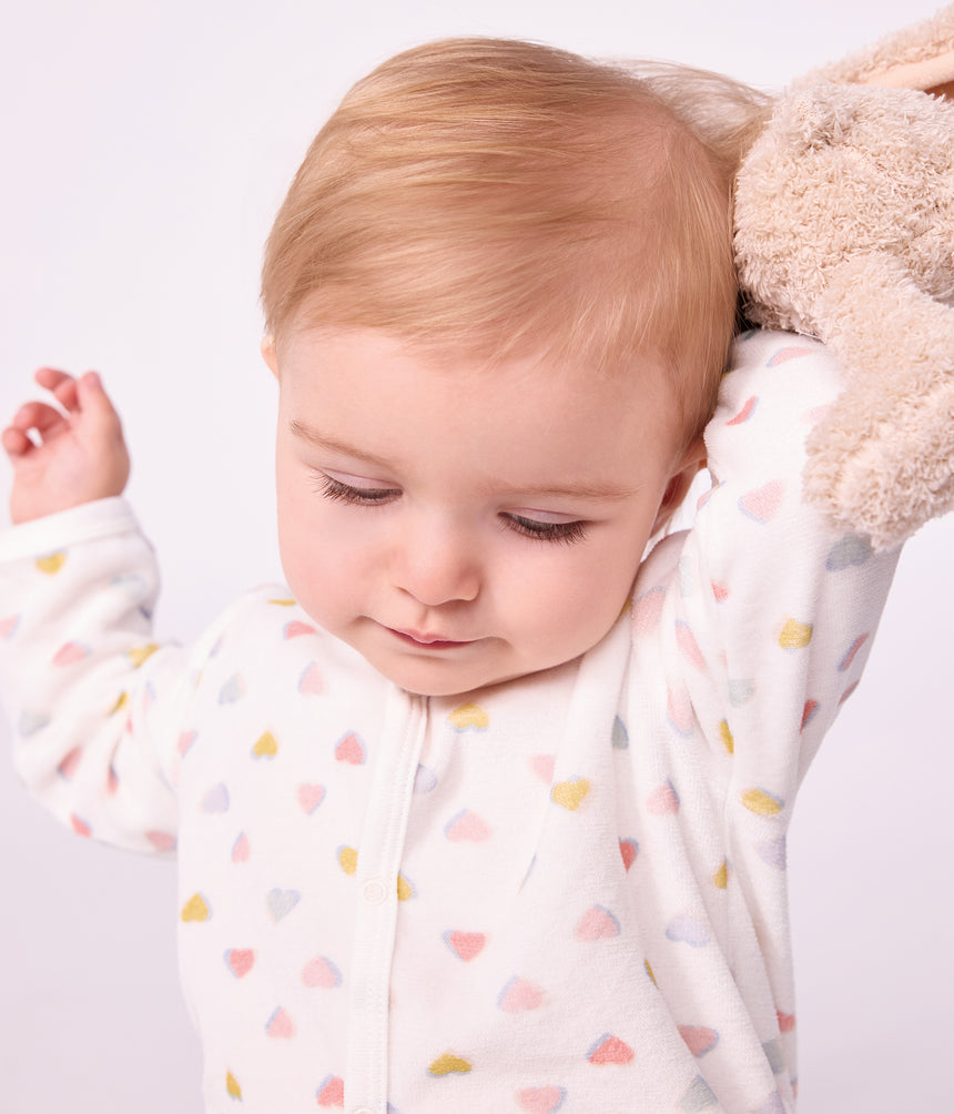 BABIES' FOOTLESS HEART-PRINT VELOUR PYJAMA SUIT