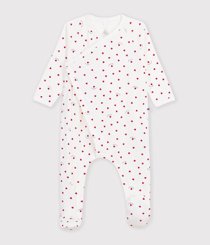 BABIES' COTTON PYJAMA SUIT PRINTED WITH LITTLE HEARTS