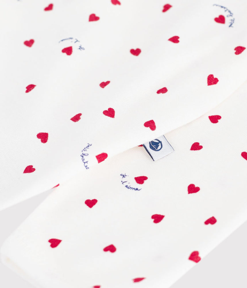 BABIES' COTTON PYJAMA SUIT PRINTED WITH LITTLE HEARTS