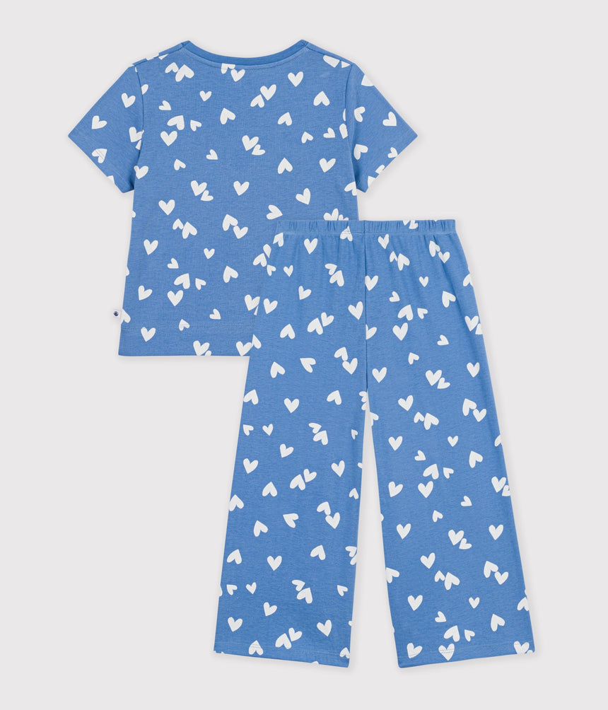 CHILDREN'S WIDE-LEG COTTON PYJAMAS WITH HEARTS