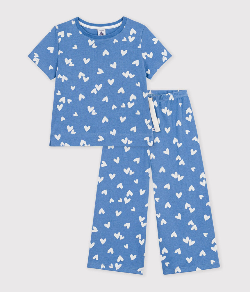 CHILDREN'S WIDE-LEG COTTON PYJAMAS WITH HEARTS