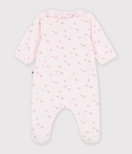 BABIES' VELOUR PYJAMA SUIT WITH A COLLAR AND FLORAL PRINT