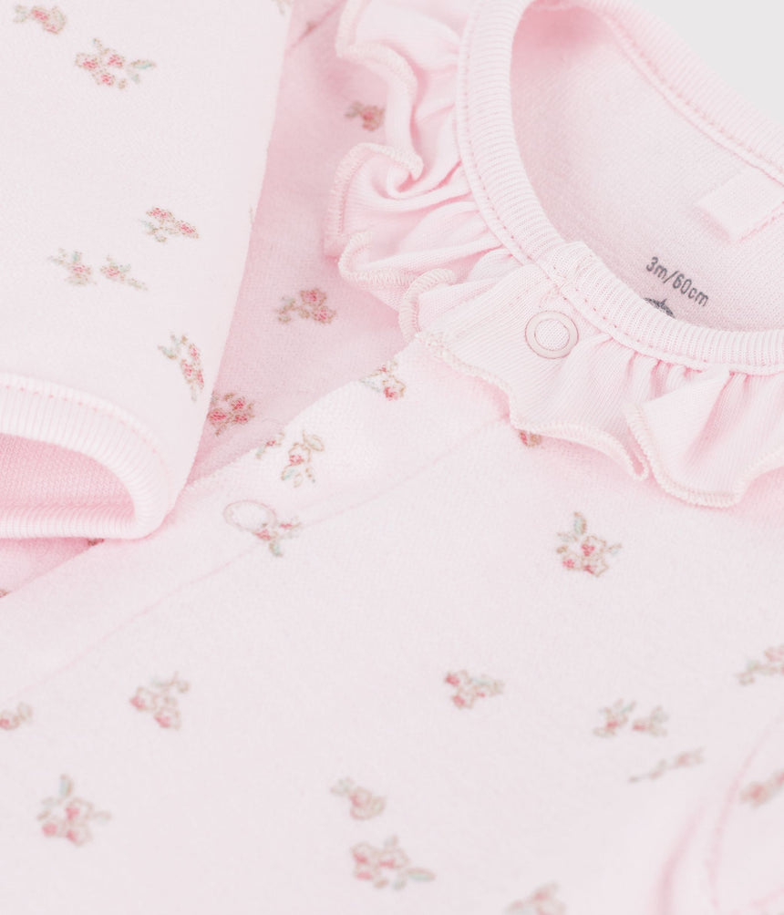BABIES' VELOUR PYJAMA SUIT WITH A COLLAR AND FLORAL PRINT