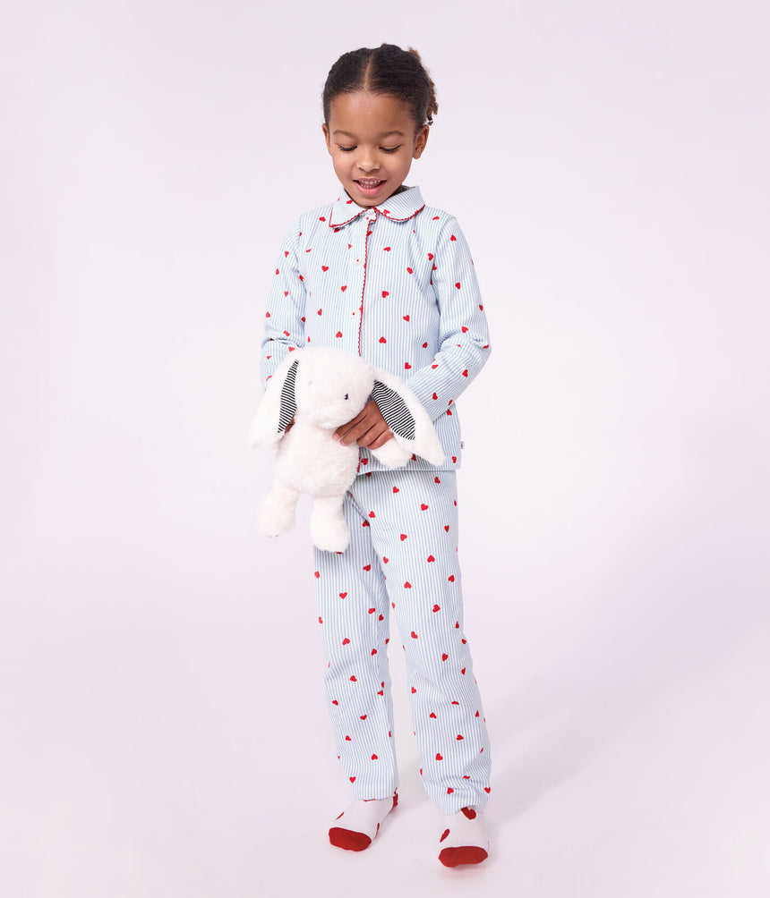 CHILDREN'S BUTTONED HEART PATTERN COTTON PYJAMAS