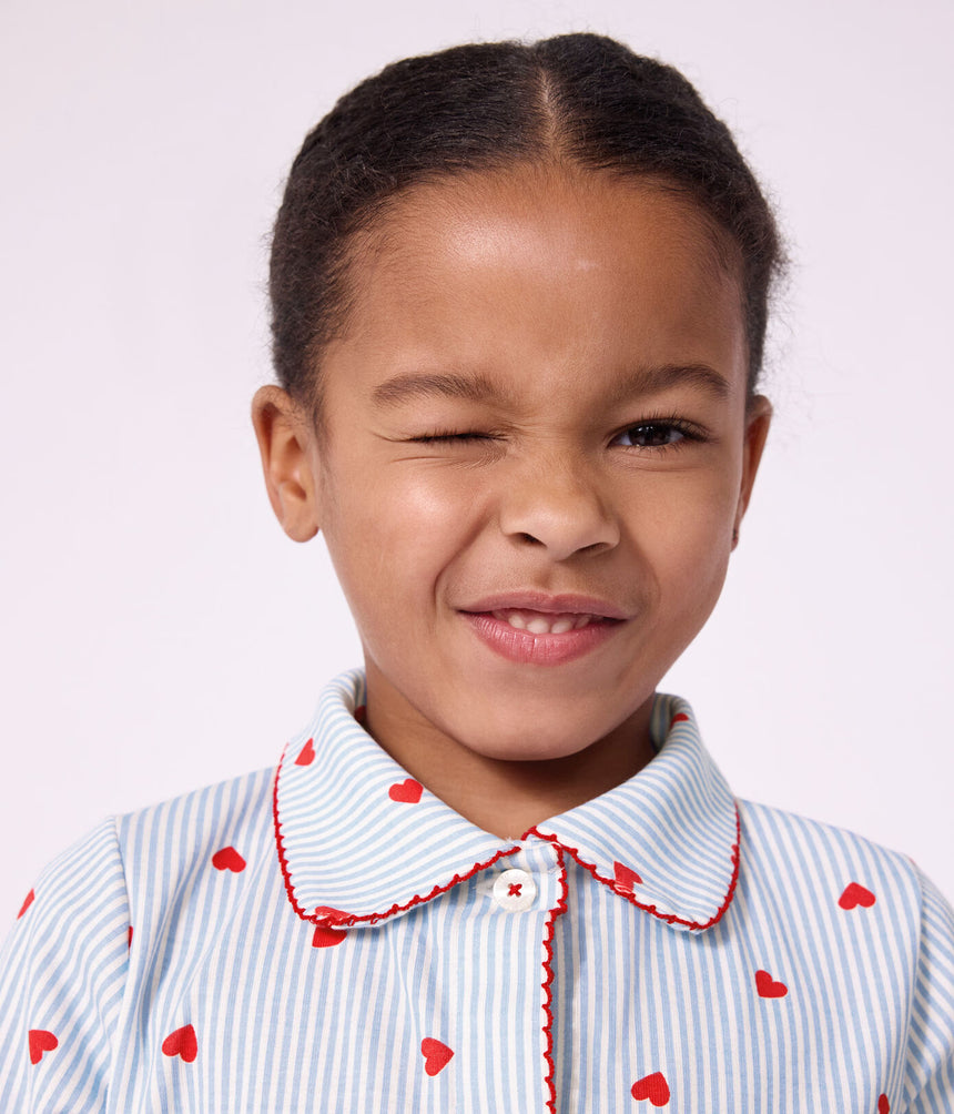 CHILDREN'S BUTTONED HEART PATTERN COTTON PYJAMAS